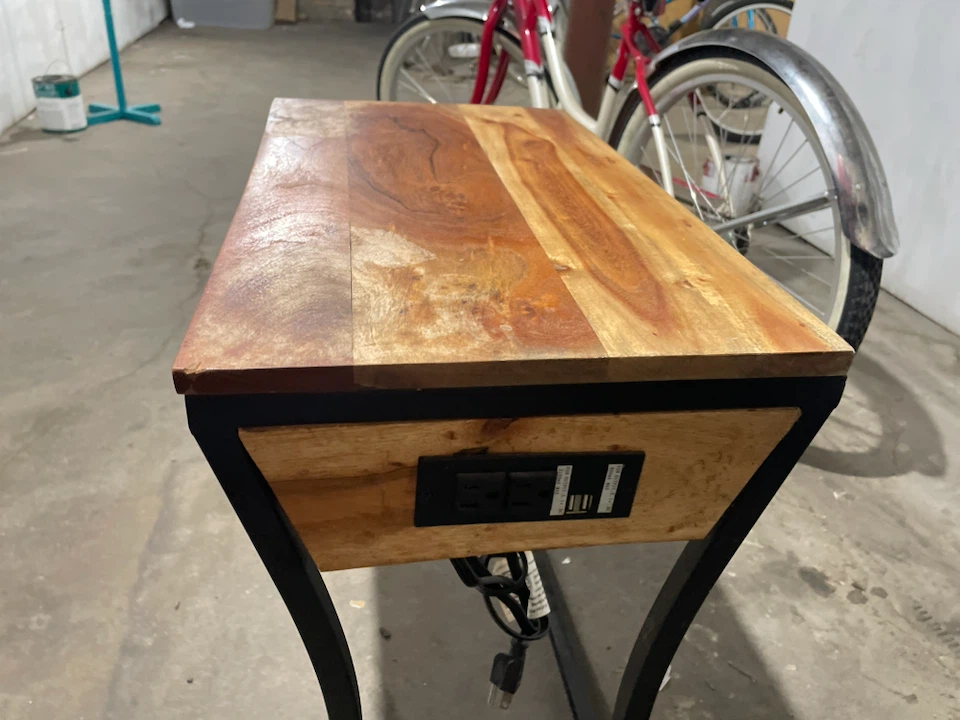 Wood and Metal Side Table with Built-in Power Outlet - photo 3
