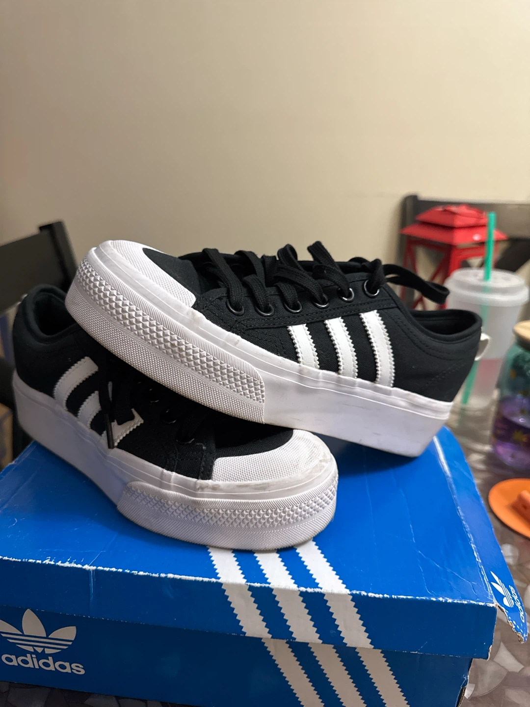 Adidas Nizza Platform Shoes Black and White