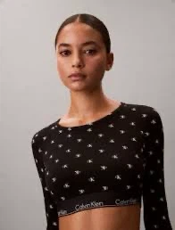 Calvin Klein Modal Black Long Sleeve Crop Top