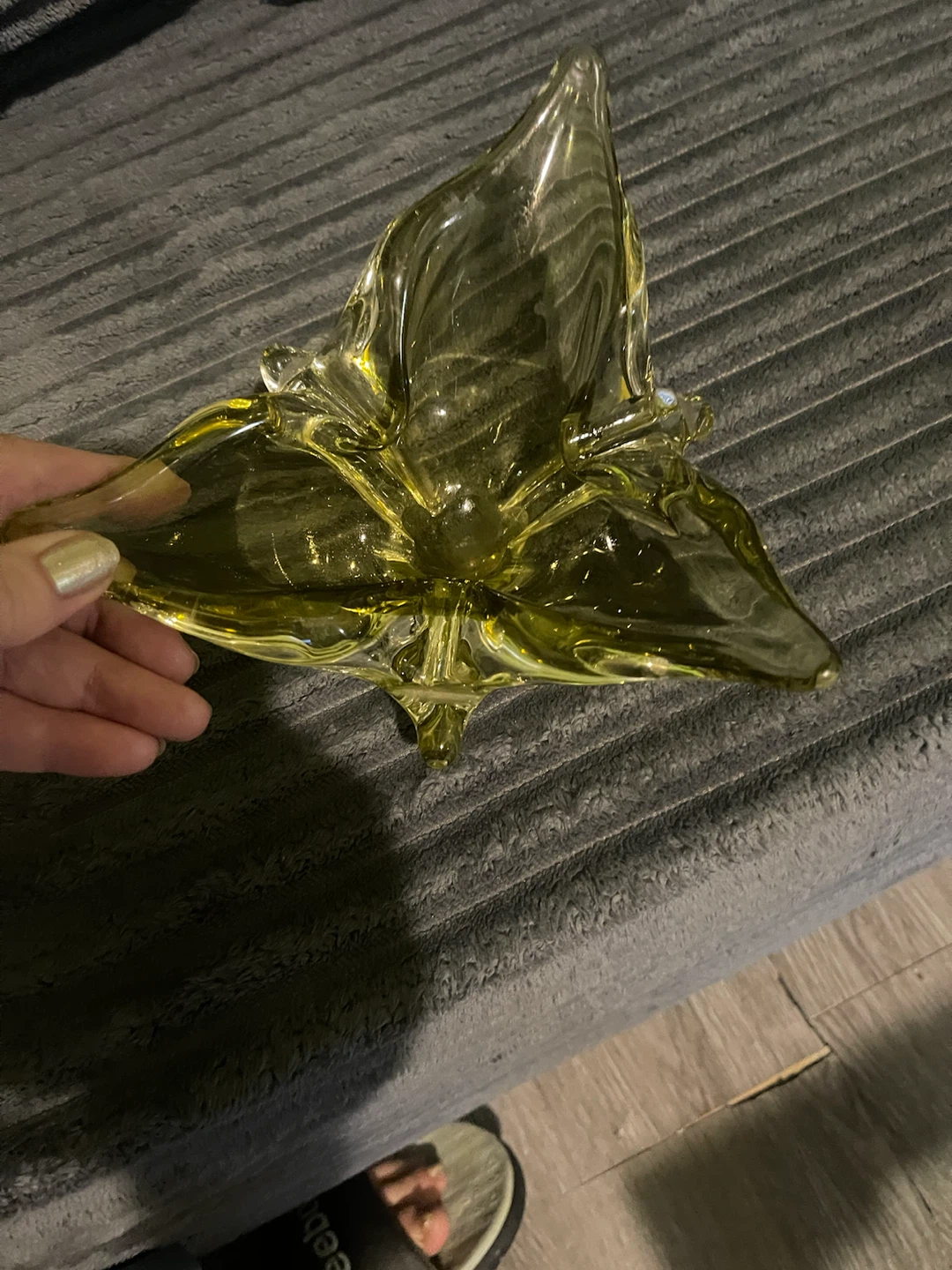 Vintage ashtray  Mid-Century Green Glass Dish - photo 3