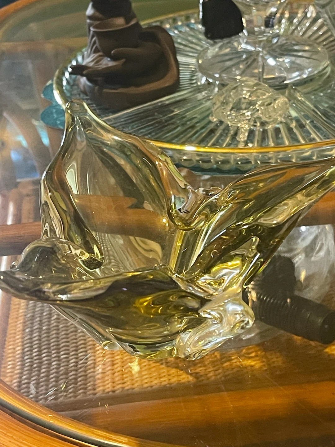 Vintage ashtray  Mid-Century Green Glass Dish - photo 5