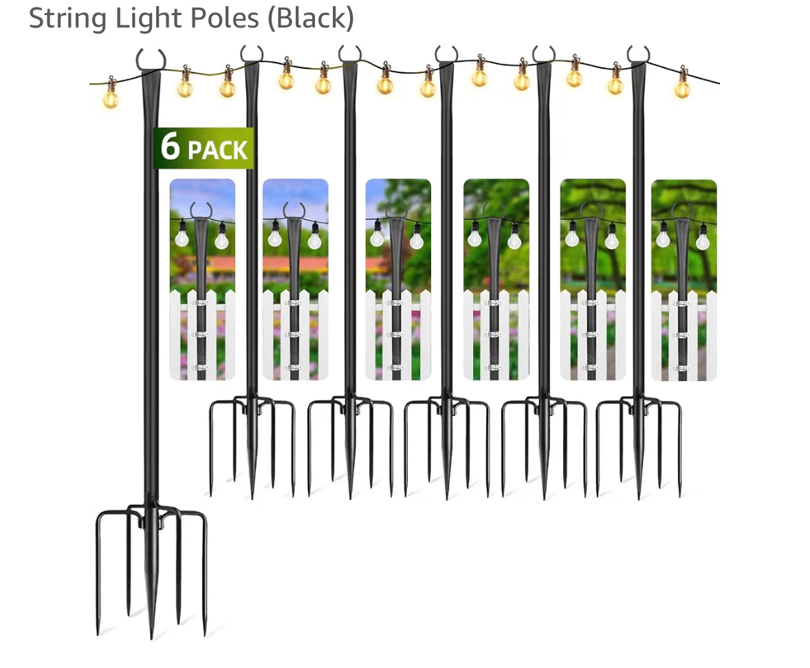 6 Pack Outdoor String Light Poles (Black)