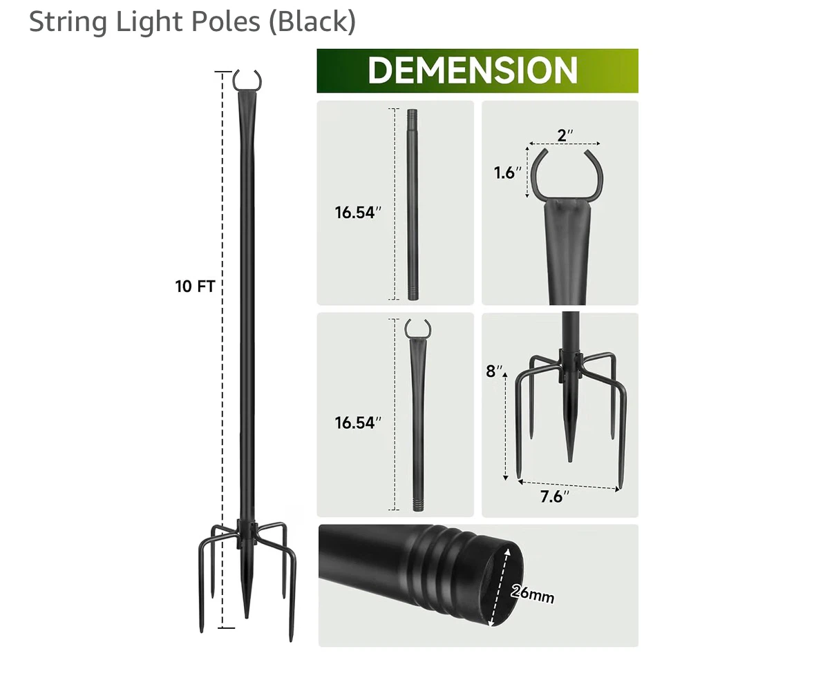 6 Pack Outdoor String Light Poles (Black) - photo 2