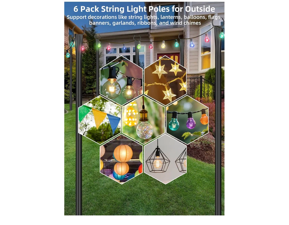 6 Pack Outdoor String Light Poles (Black) - photo 4