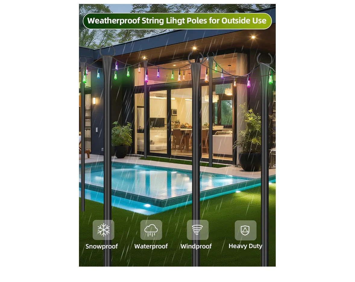6 Pack Outdoor String Light Poles (Black) - photo 5