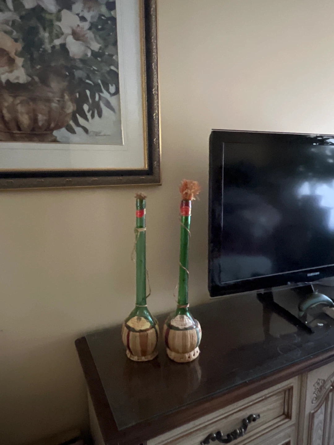 Pair of 60’s Italian Long-Neck Wine Bottles Mid Century Decor