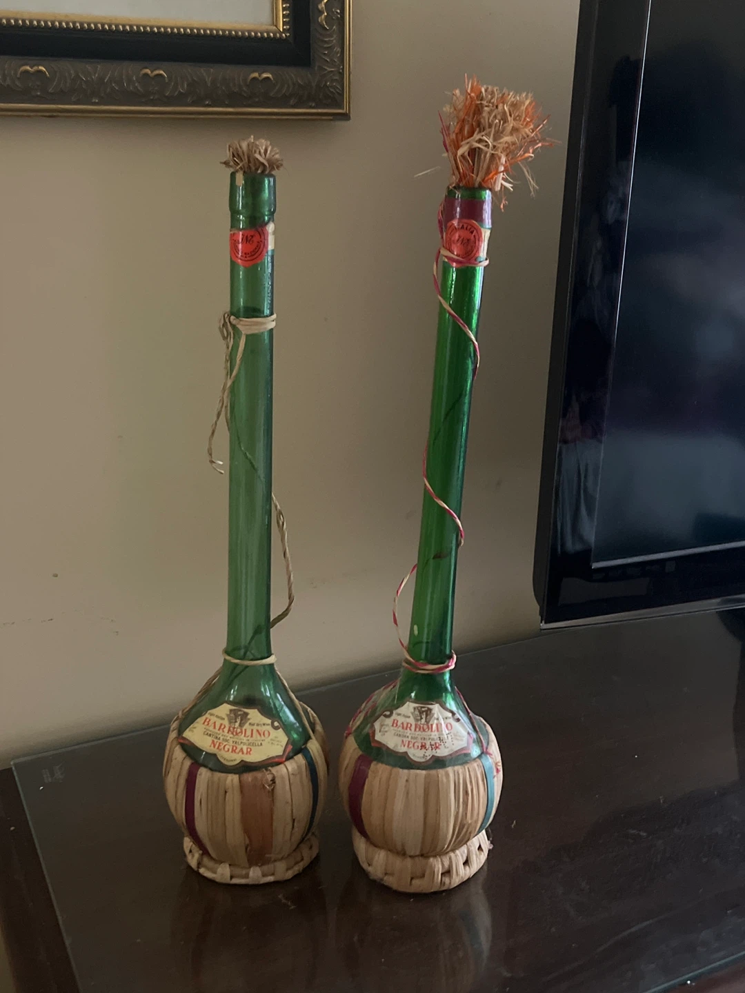 Pair of 60’s Italian Long-Neck Wine Bottles Mid Century Decor - photo 3