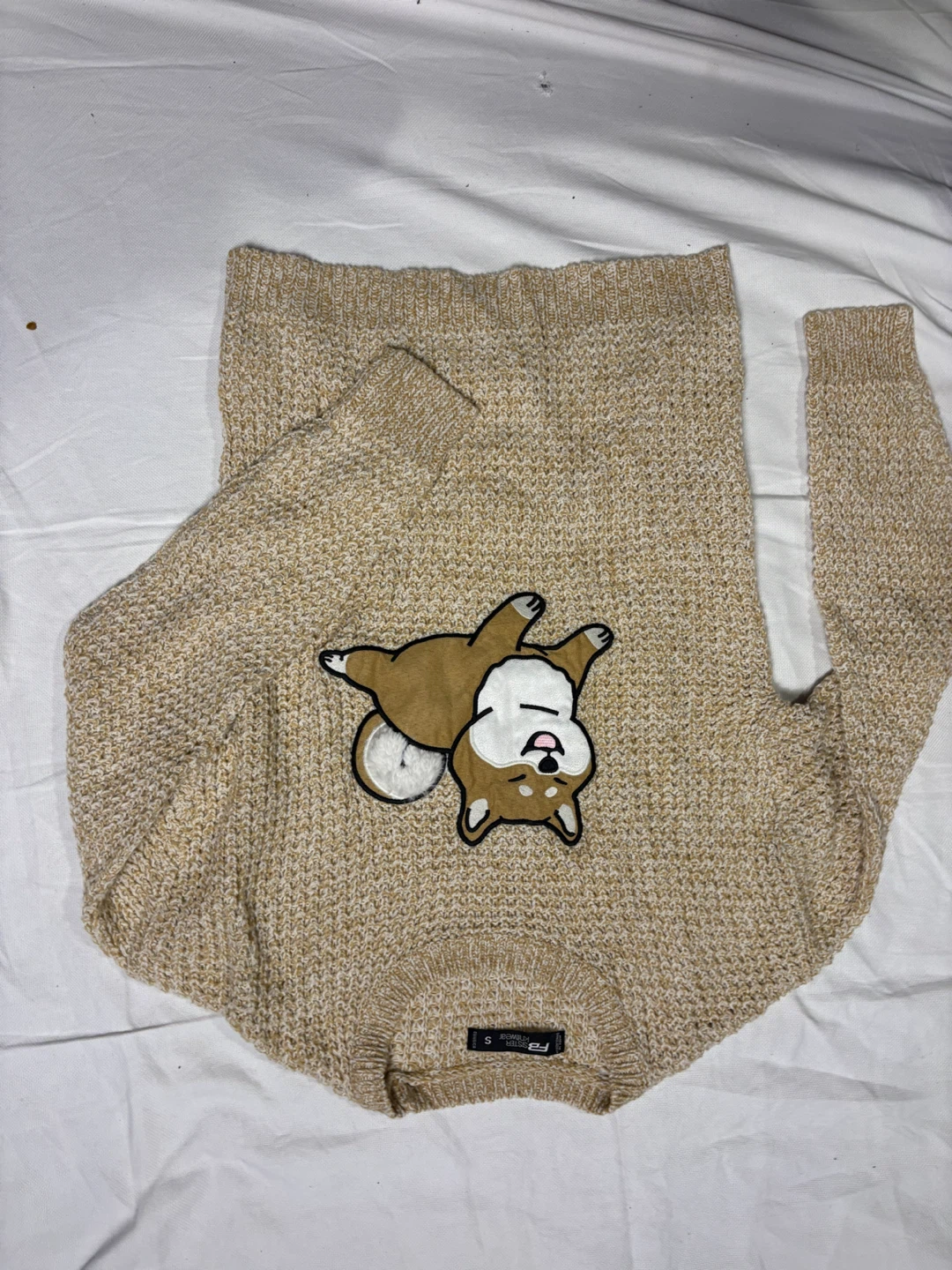 FB Sister Beige Shiba Inu Graphic Knit Sweater