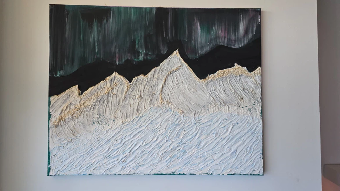 Textured Mountain Range Aurora Canvas Wall Art