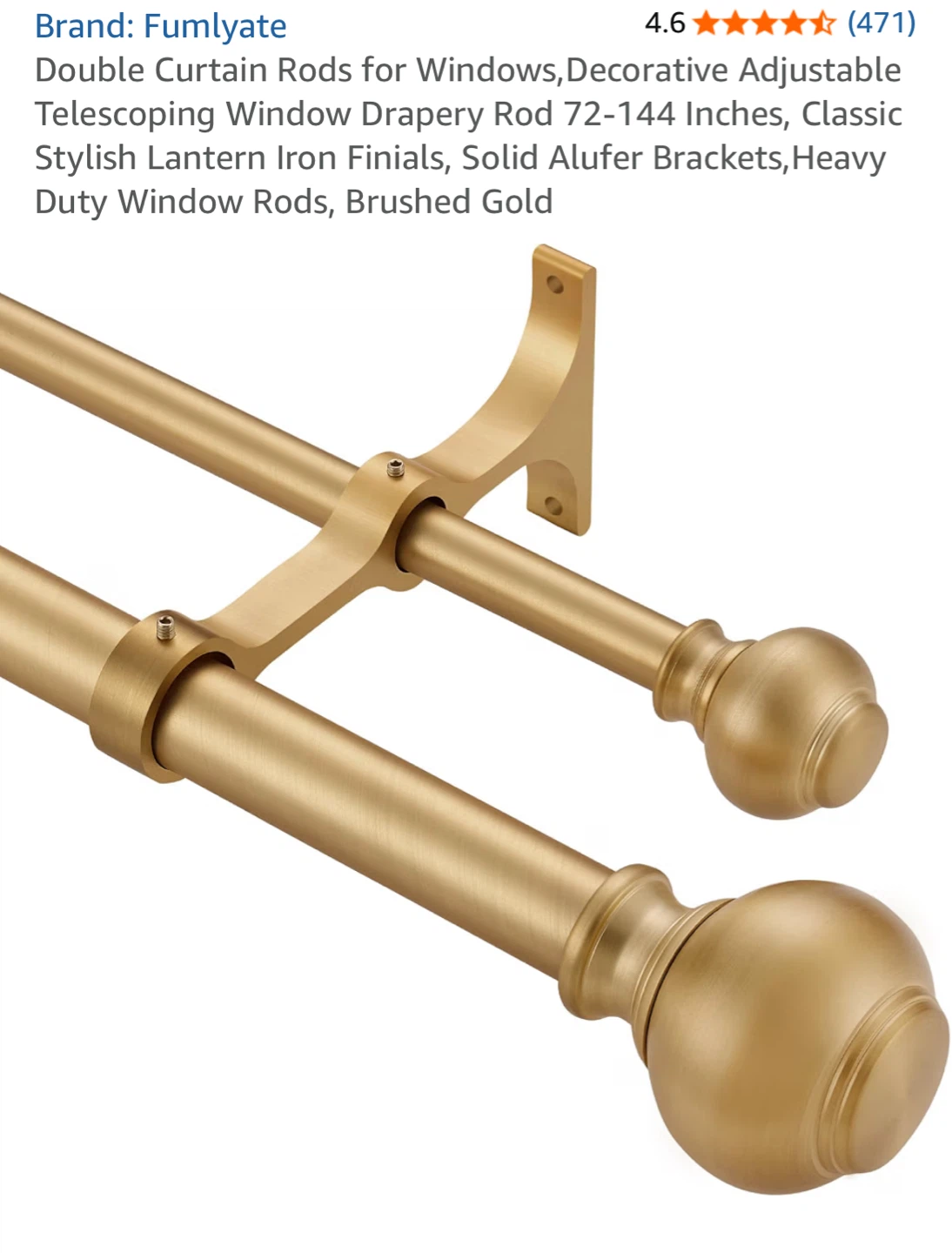 New Adjustable Double Curtain Rod, Brushed Gold