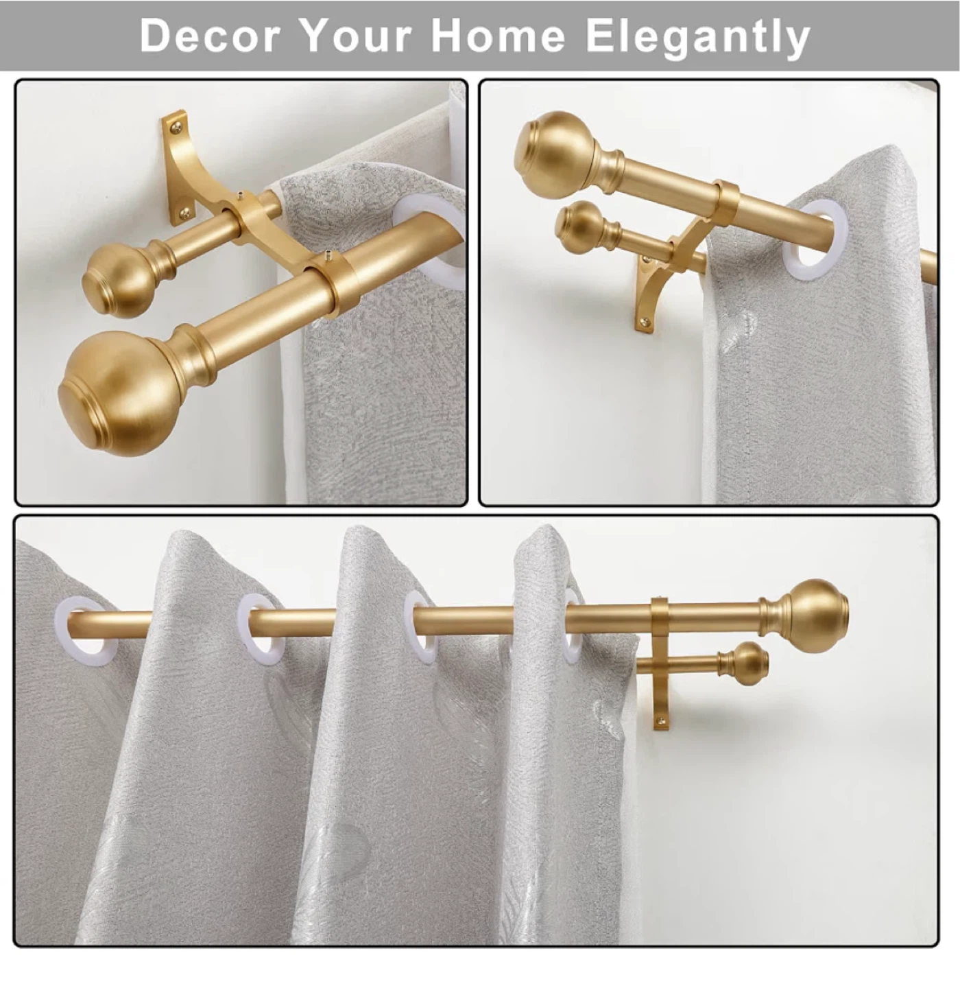 New Adjustable Double Curtain Rod, Brushed Gold - photo 4