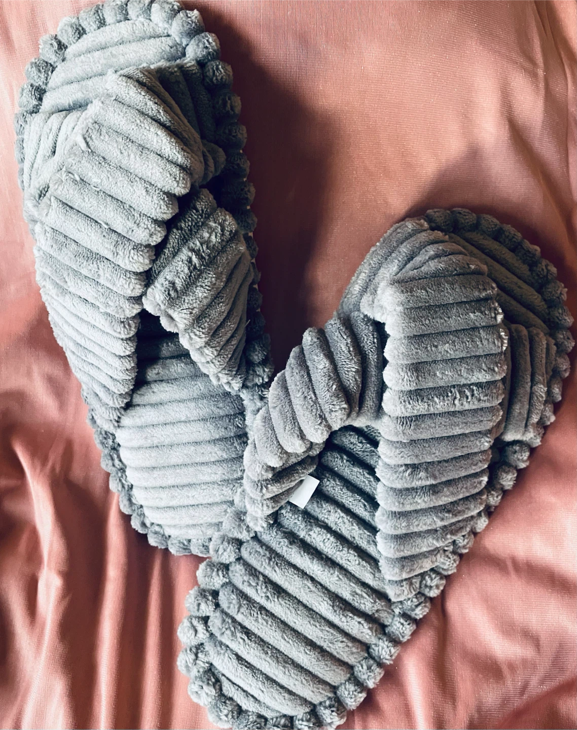 Grey Plush Criss-Cross Slippers