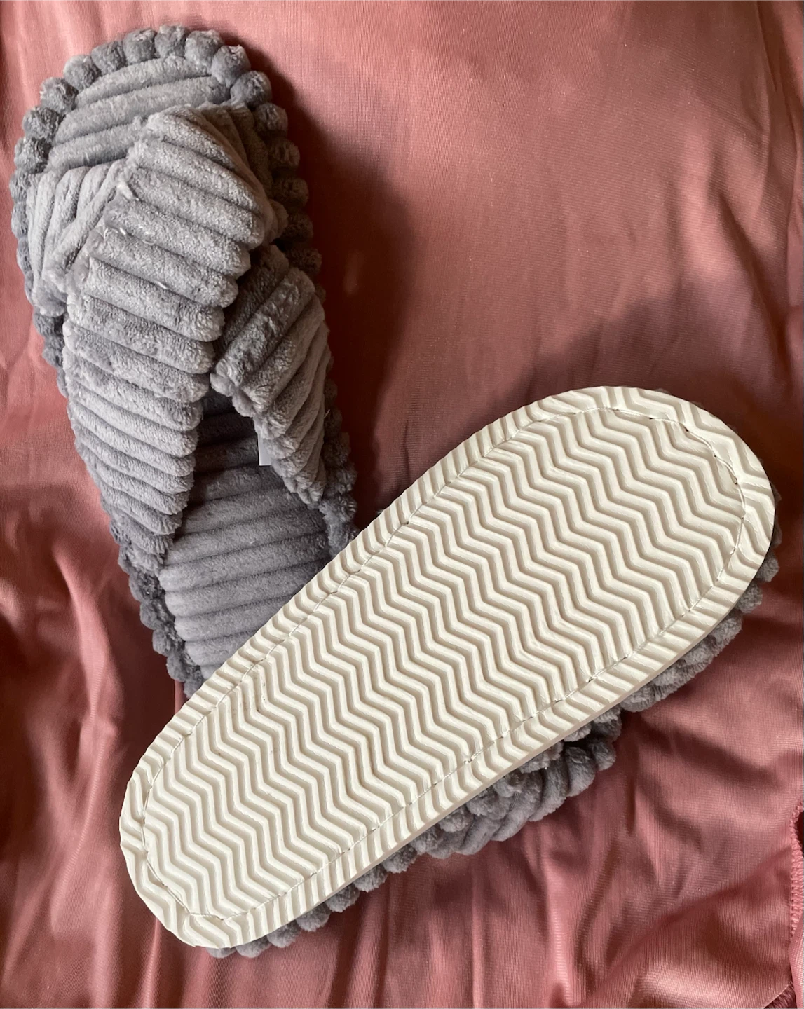 Grey Plush Criss-Cross Slippers - photo 2
