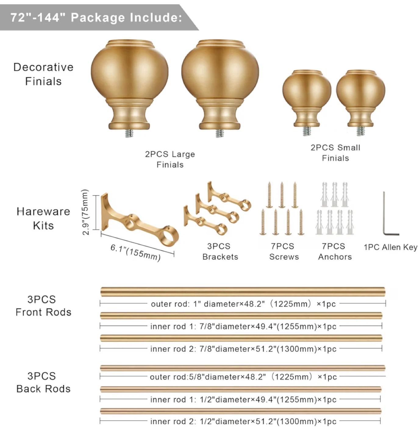 New Adjustable Double Curtain Rod, Brushed Gold - photo 5