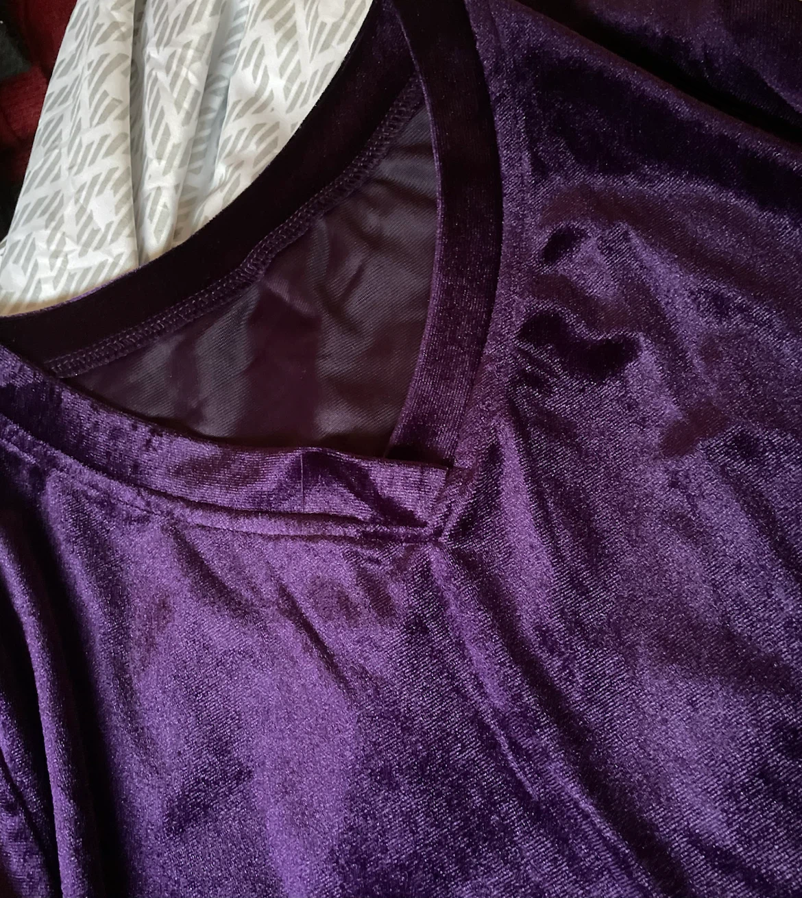 Dark Purple Velvet V-Neck Long Sleeve Top - photo 2