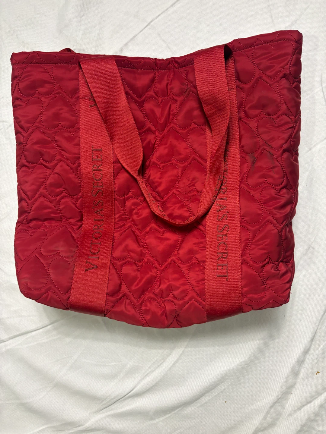 Victoria's Secret red quilted heart tote bag
