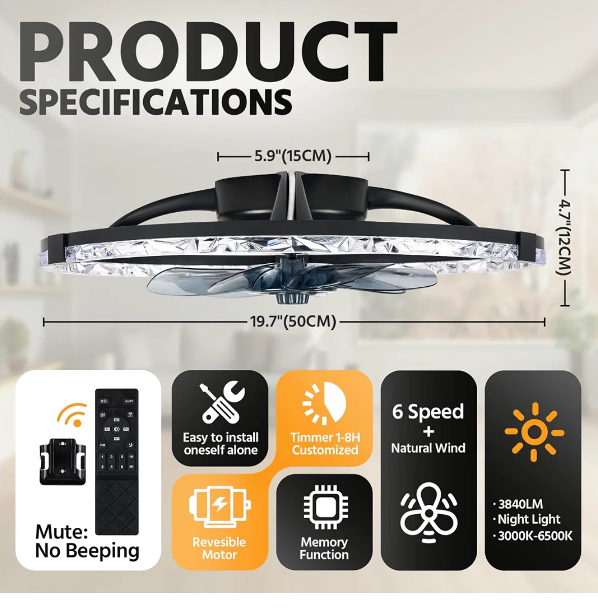 Low Profile Ceiling Fan with Light - photo 2