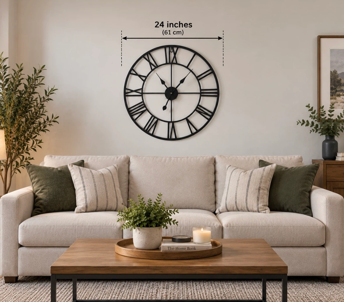 Large Black Metal Roman Numeral Wall Clock – 24” - photo 3