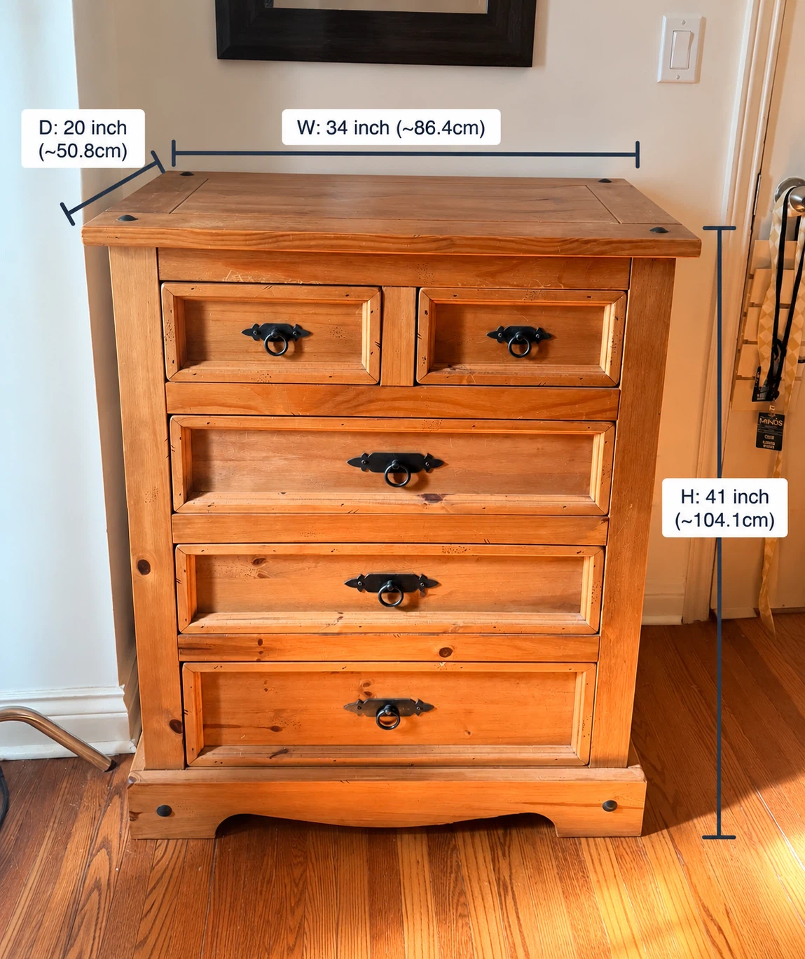 Rustic Pine Wood Chest of Drawers/ Dresser - photo 2