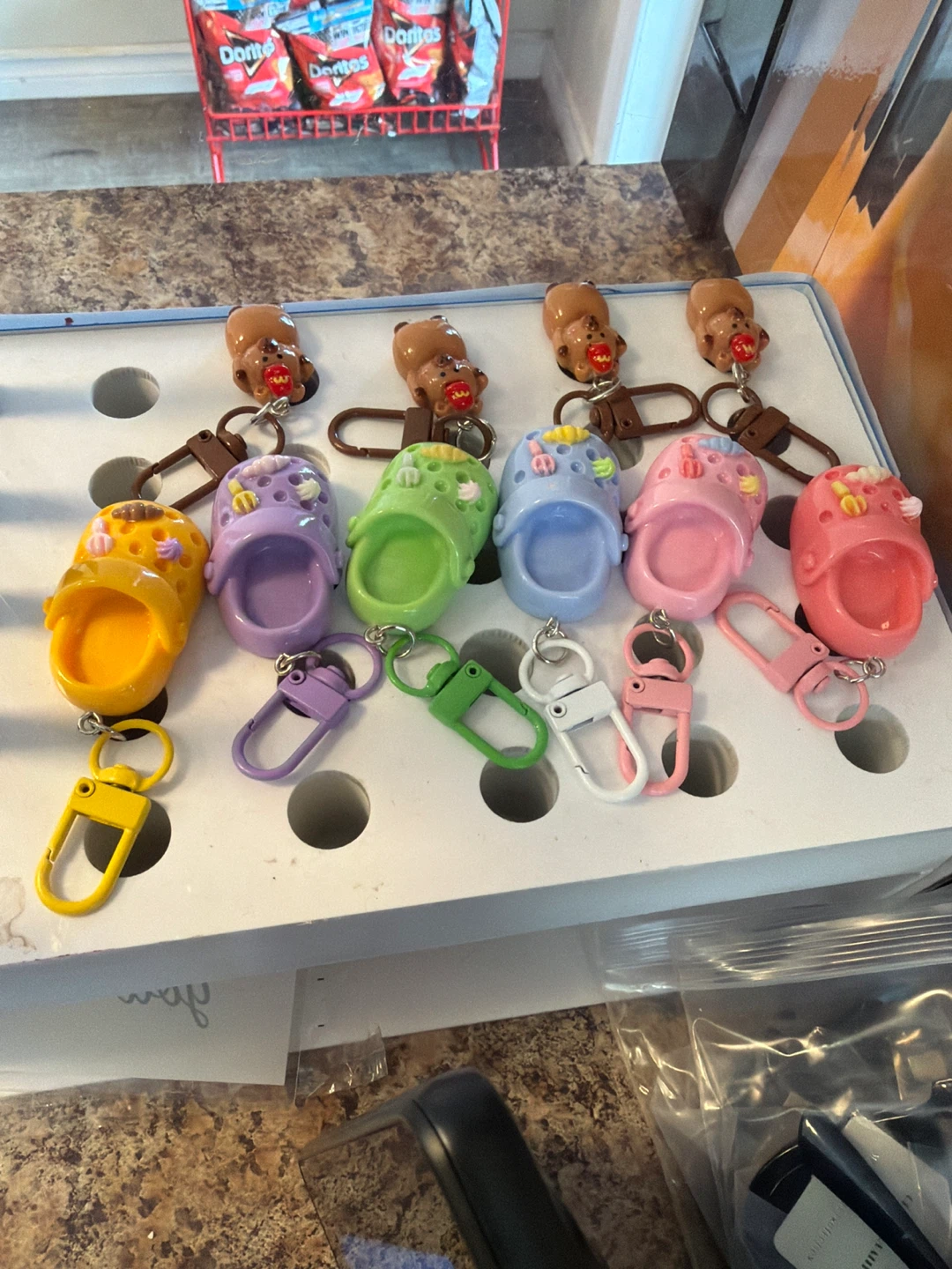 Mini Crocs Clog Keychains with Teddy Bear Charms