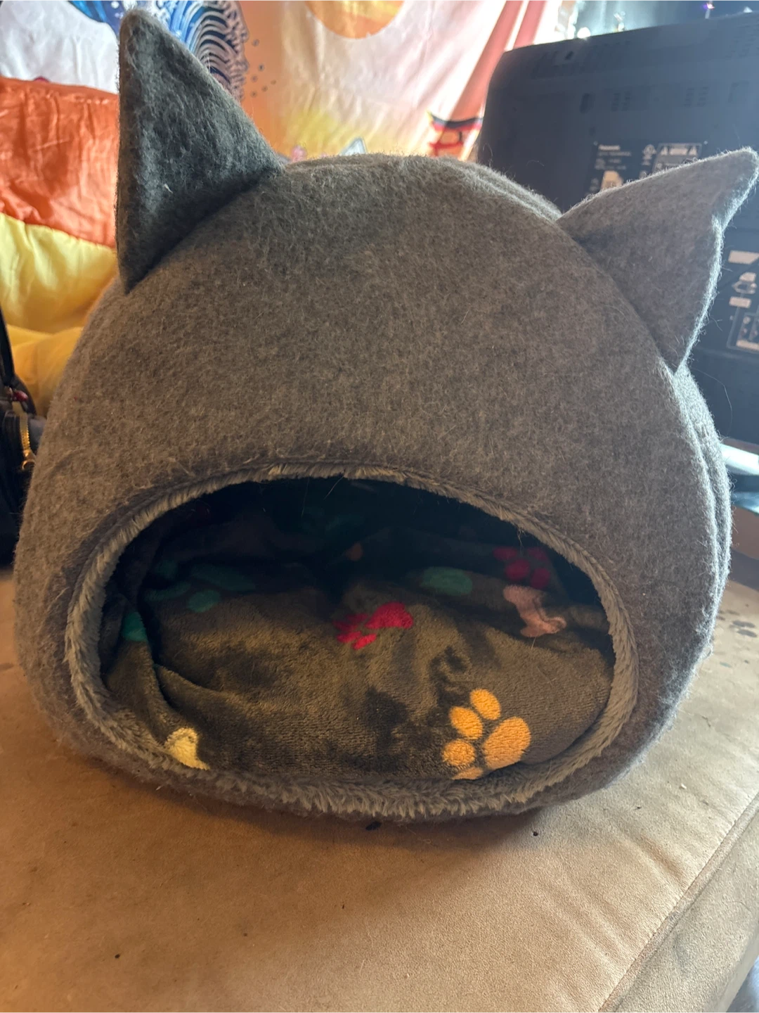 Gray Felt Cat Cave Bed