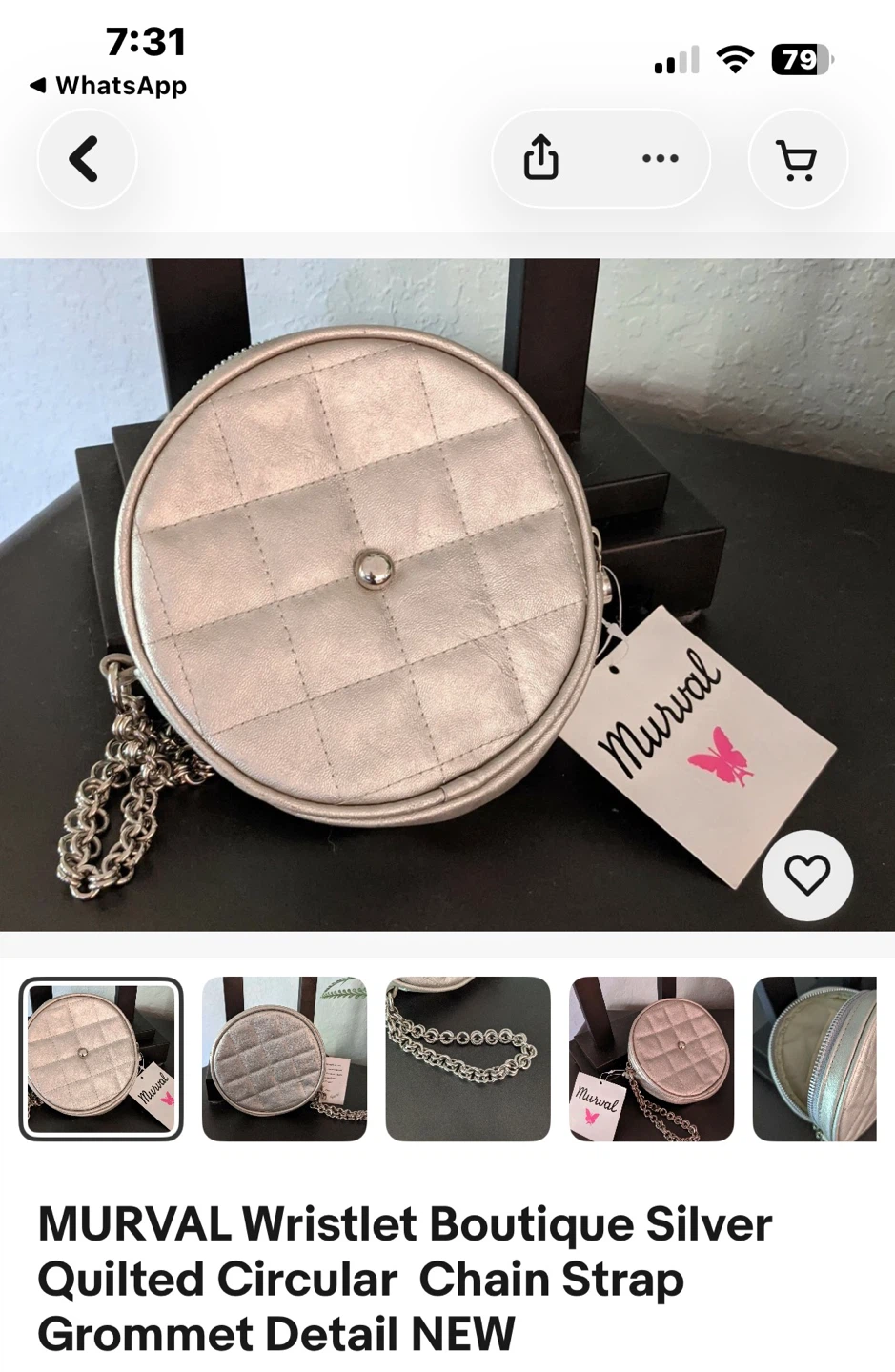 🏈Murval Silver Quilted Circular Wristlet