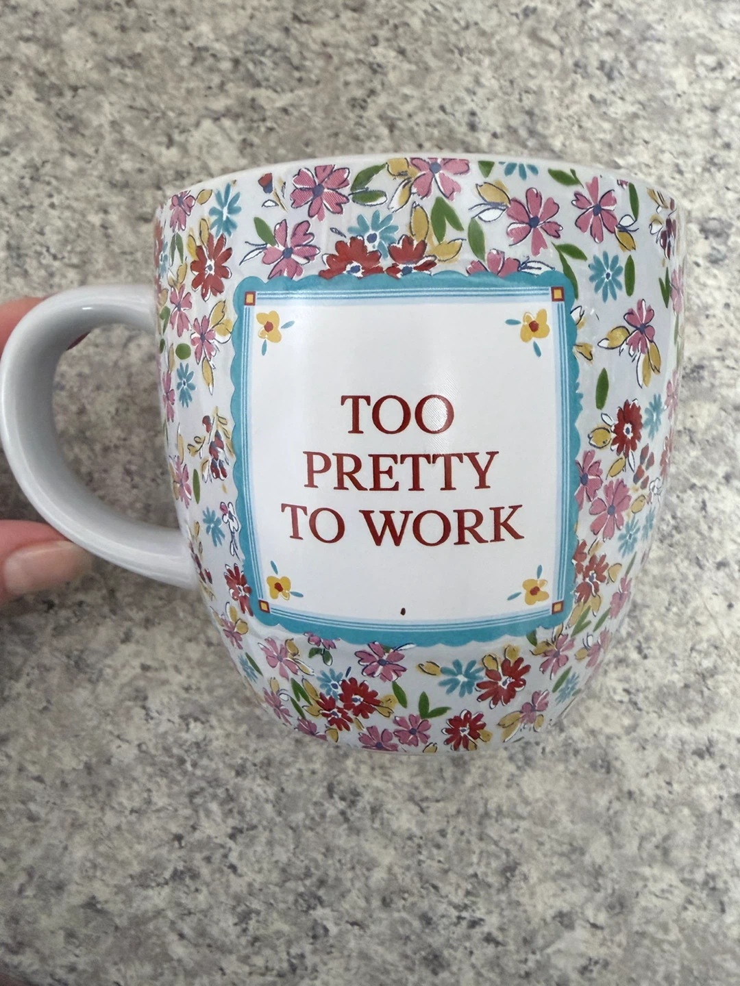 Indigo “Too Pretty To Work” Floral Mug