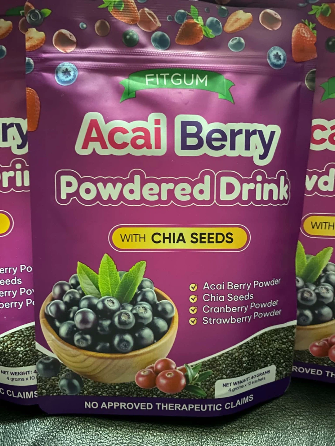 Fitgum Acai Berry Powdered Drink with Chia Seeds