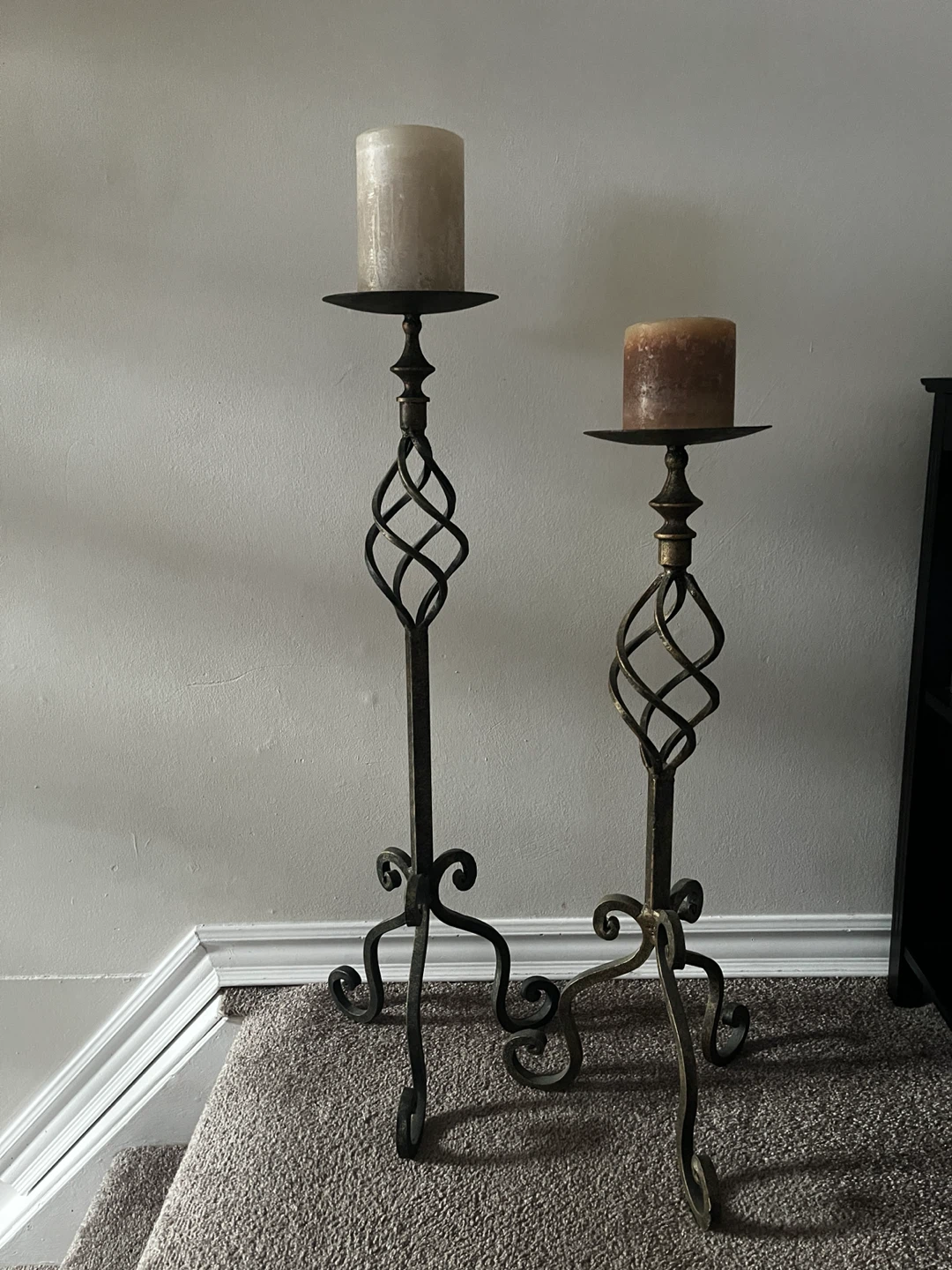 Two Metal Pillar Candle Holders
