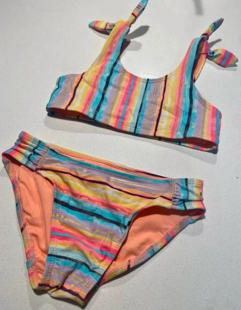 🏈 EUC George Kids Striped Bikini Set M (7-8 yrs)