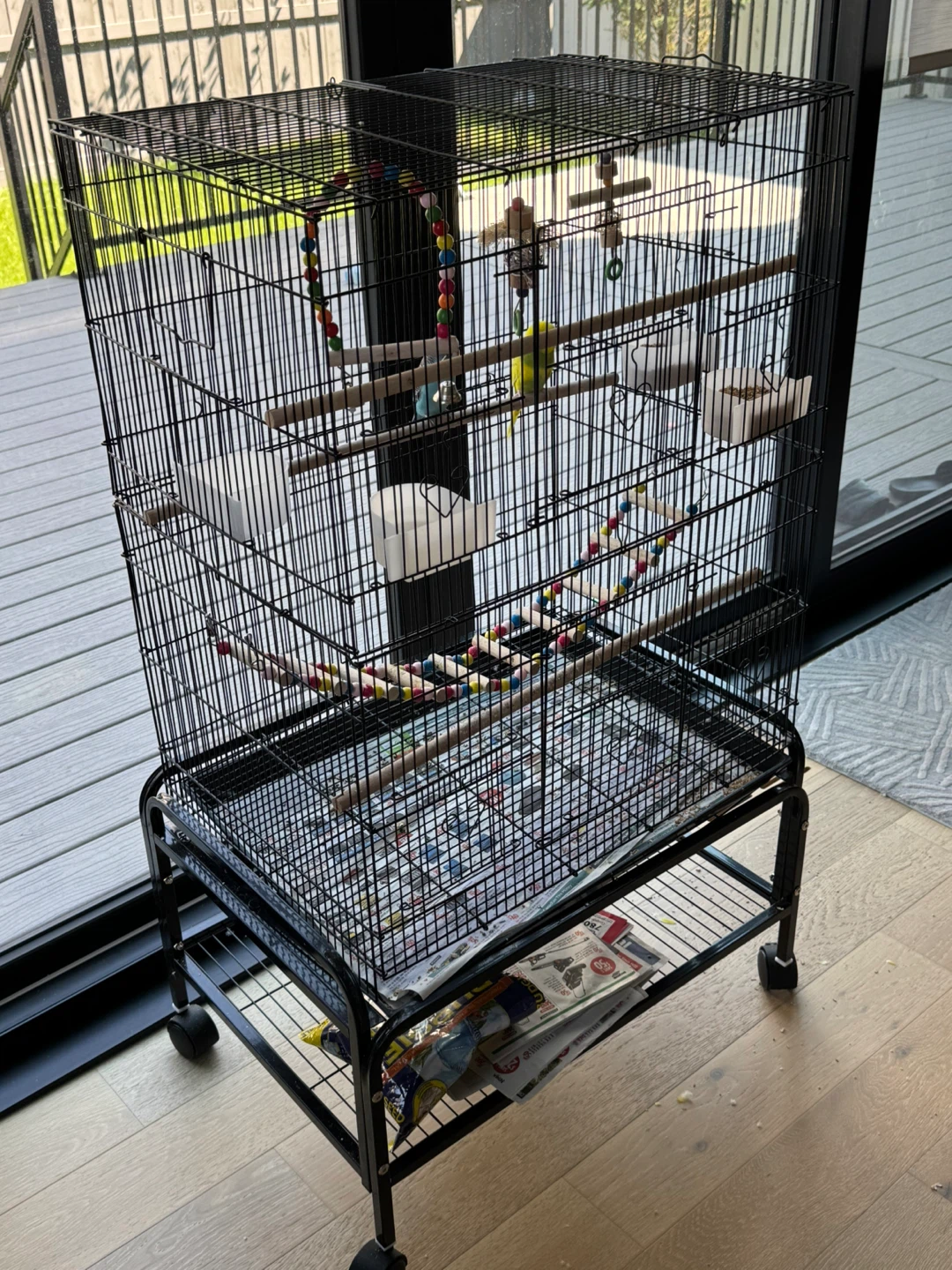 Large Black Bird Cage with Stand (comes with 2 Parakeets)