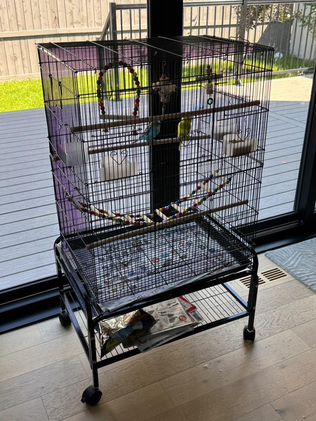 Large Black Bird Cage with Stand (comes with 2 Parakeets) - photo 2