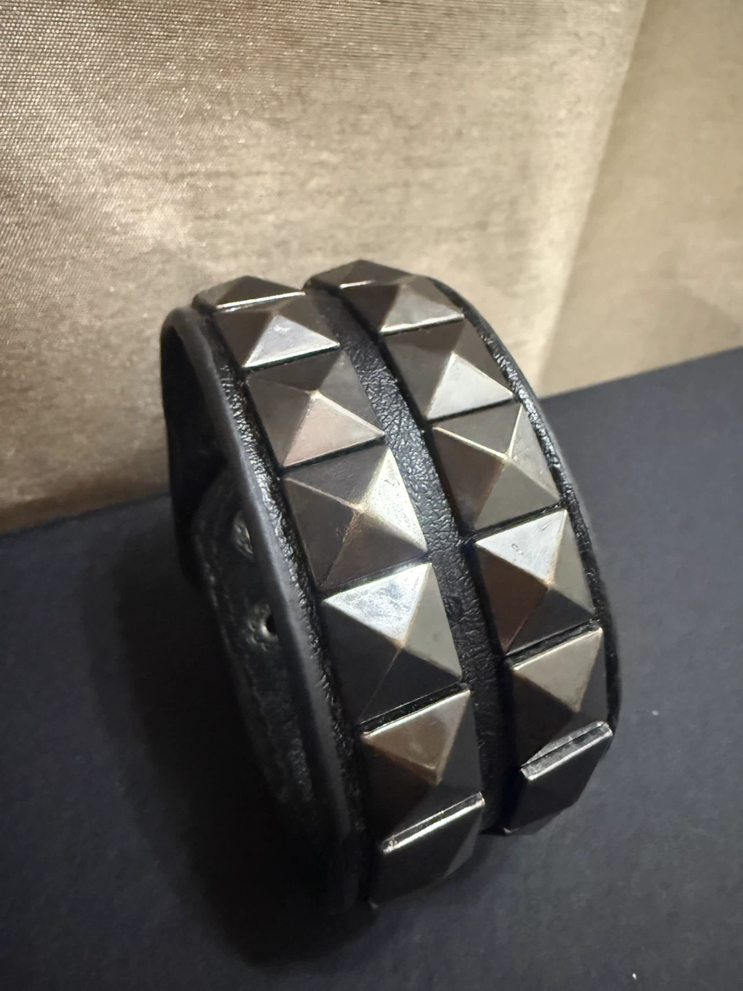 🏈Black Leather Studded Cuff Bracelet