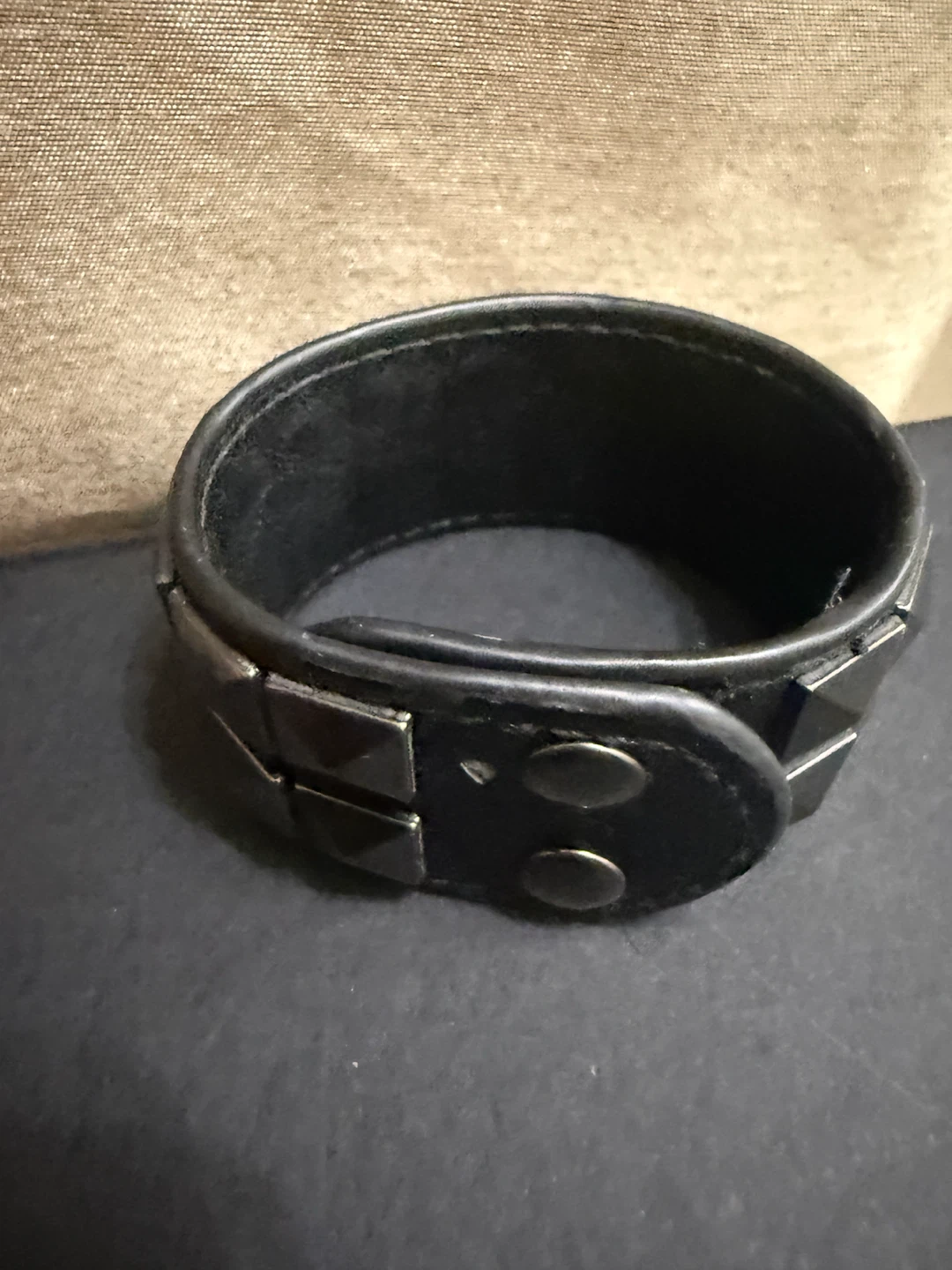 🏈Black Leather Studded Cuff Bracelet - photo 3