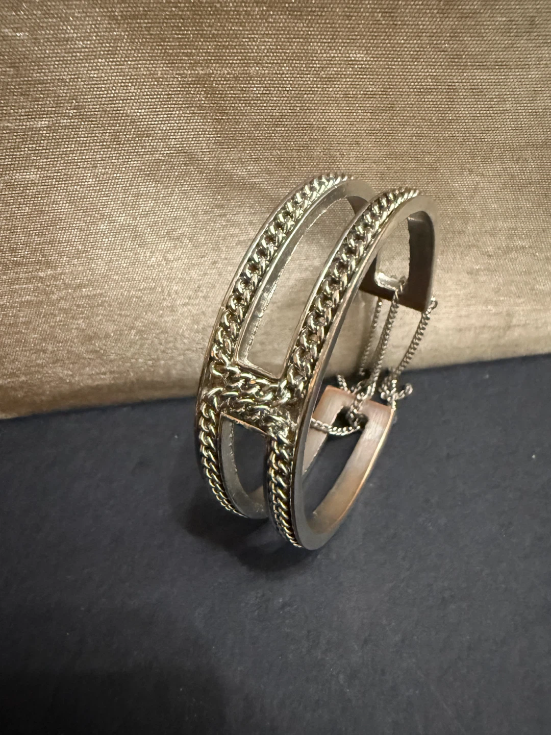🏈Silver-Tone Chain Link Cuff Bracelet - photo 3