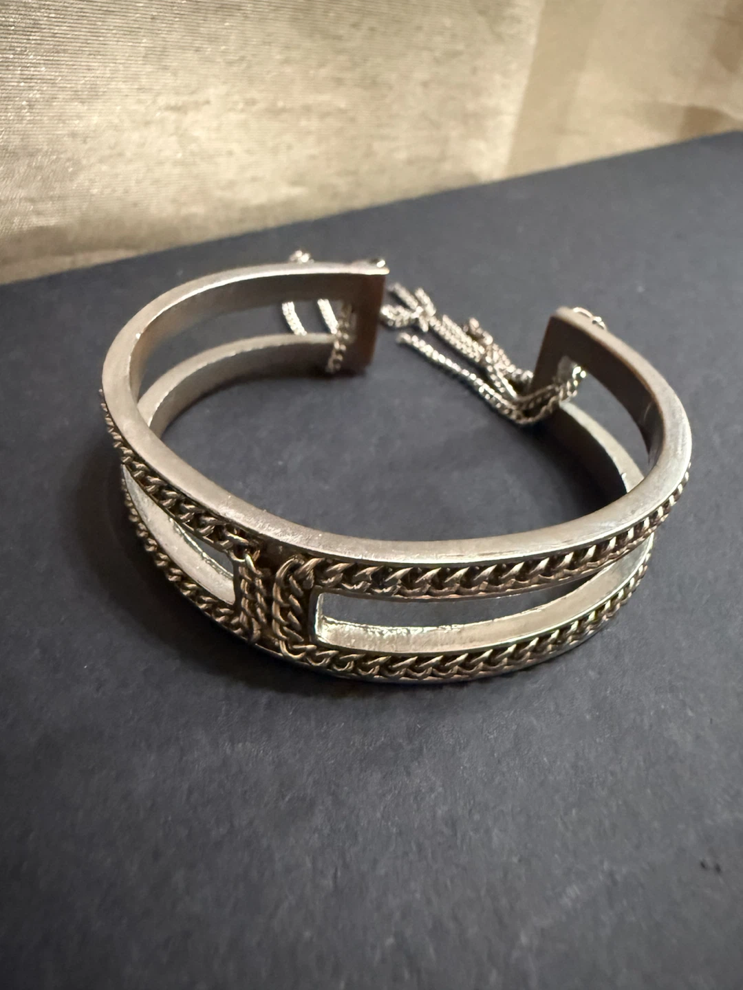 🏈Silver-Tone Chain Link Cuff Bracelet - photo 4