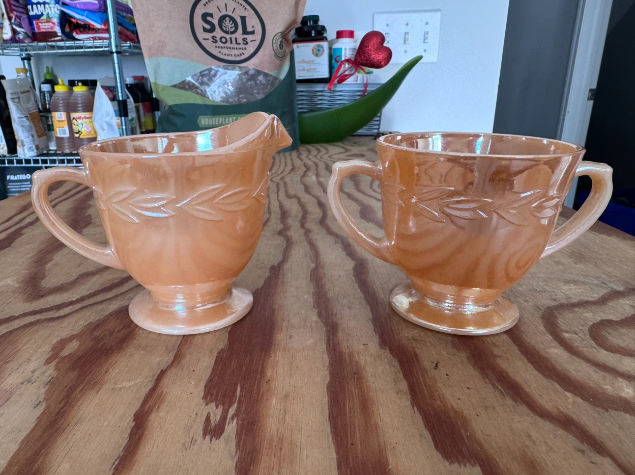 Fire-King Peach Lustre Creamer and Sugar Bowl Set