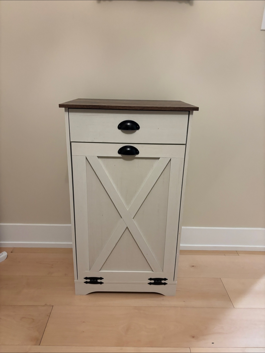 Farmhouse Style Tilt-Out Trash Cabinet