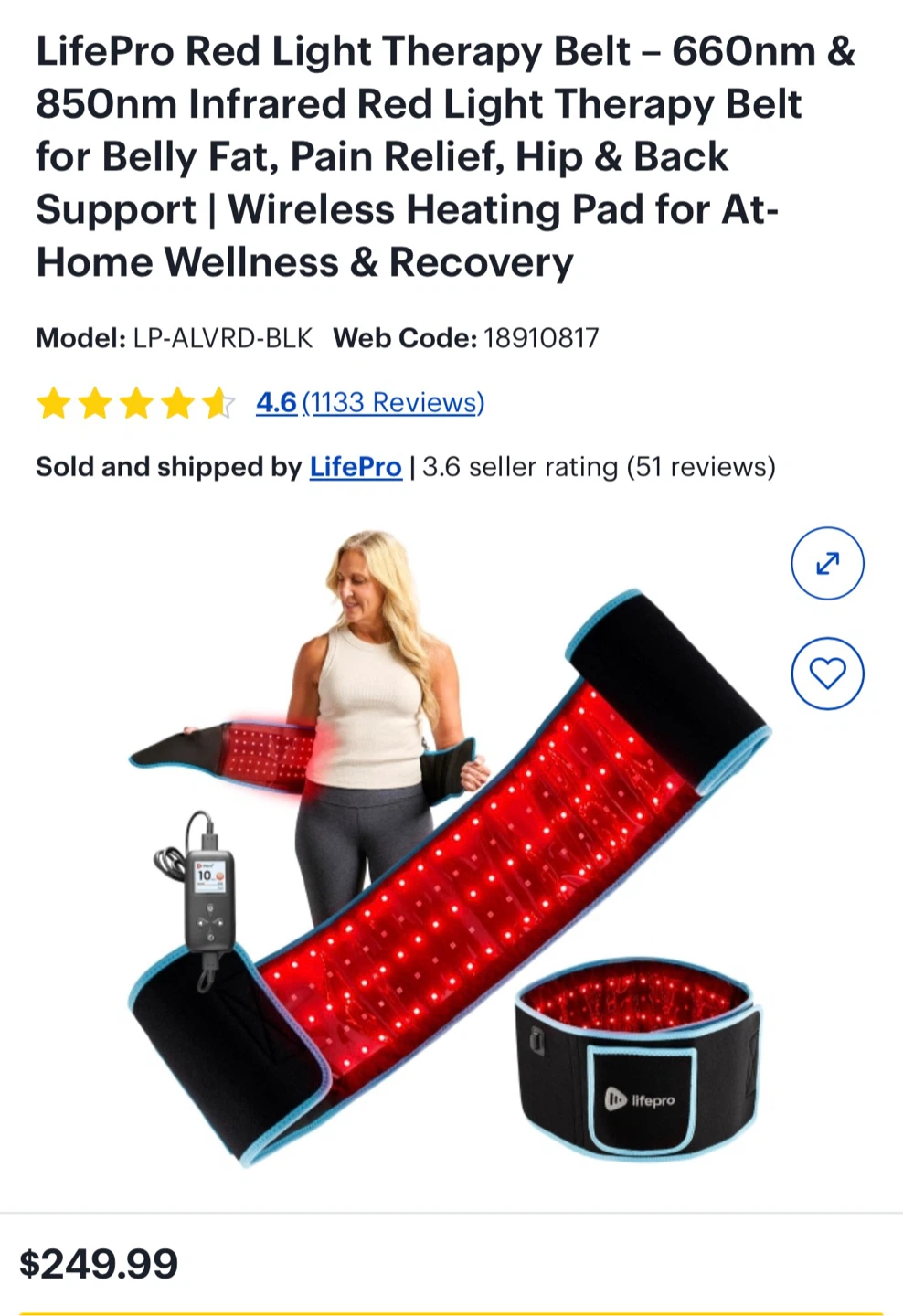 LifePro AlleVared Red Light Therapy Belt