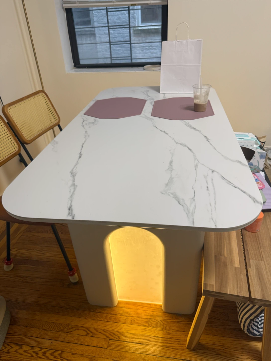 White Dining Table with Integrated Light