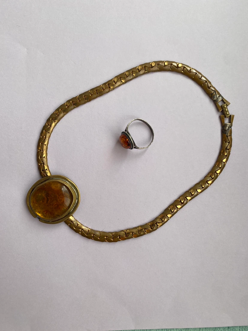 Rafael Alfandary Amber Glass Choker & Sterling Silver Amber Ring