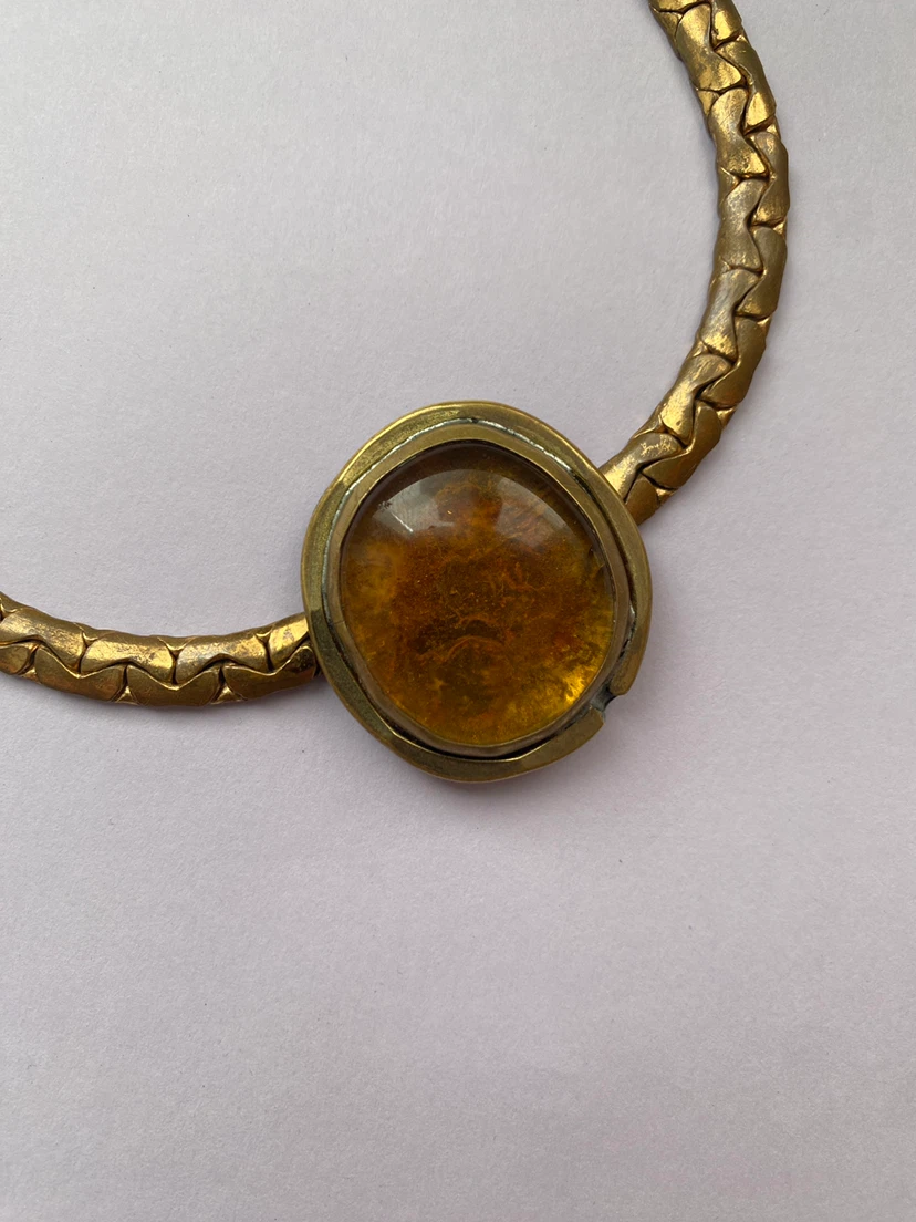 Rafael Alfandary Amber Glass Choker & Sterling Silver Amber Ring - photo 2