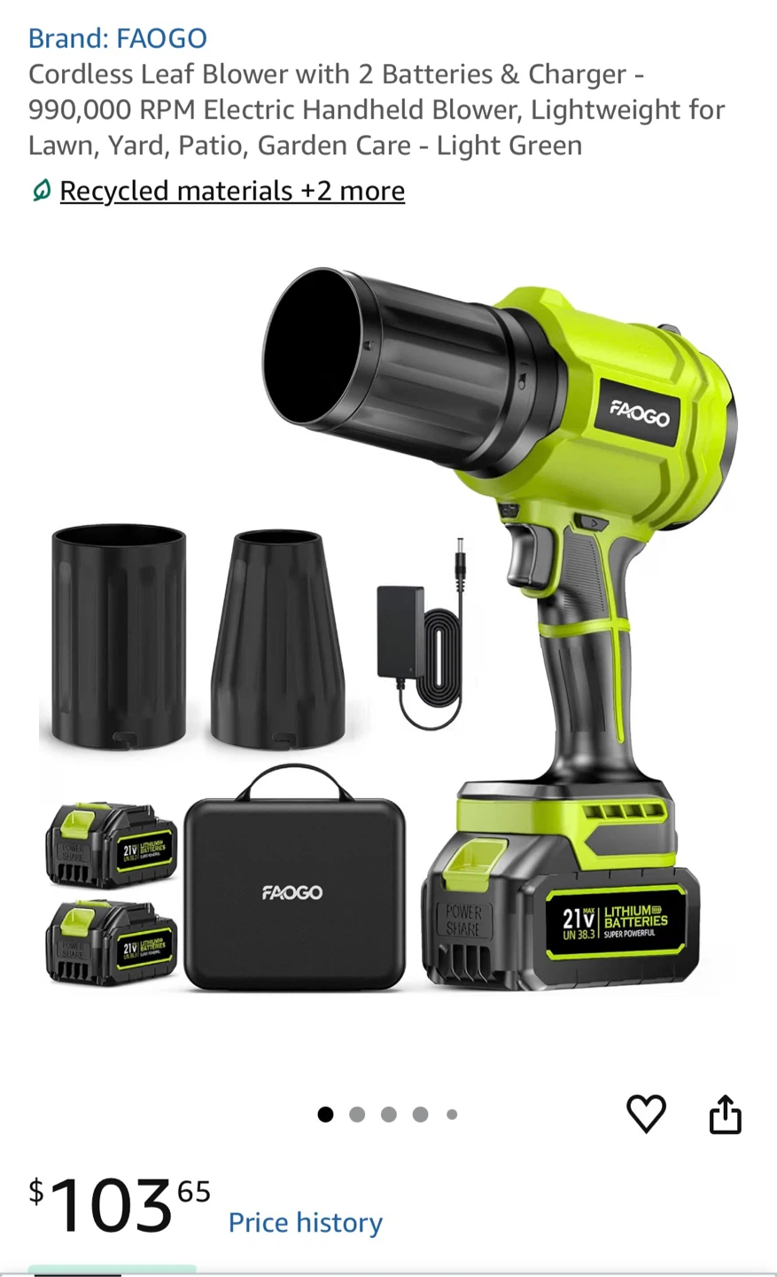 FAOGO Cordless Electric Leaf Blower with 2 Batteries