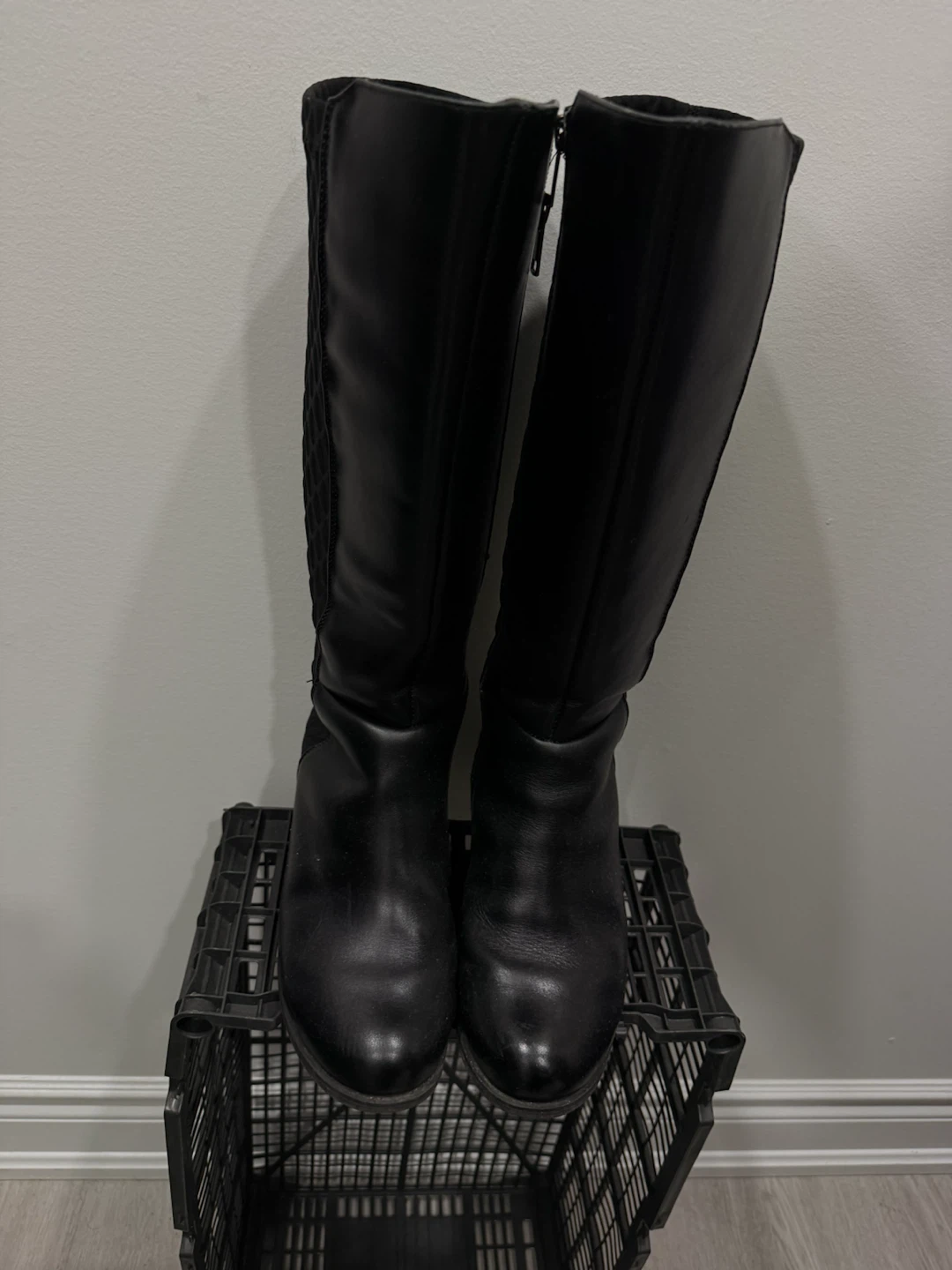 Black Quilted Knee-High Boots 37