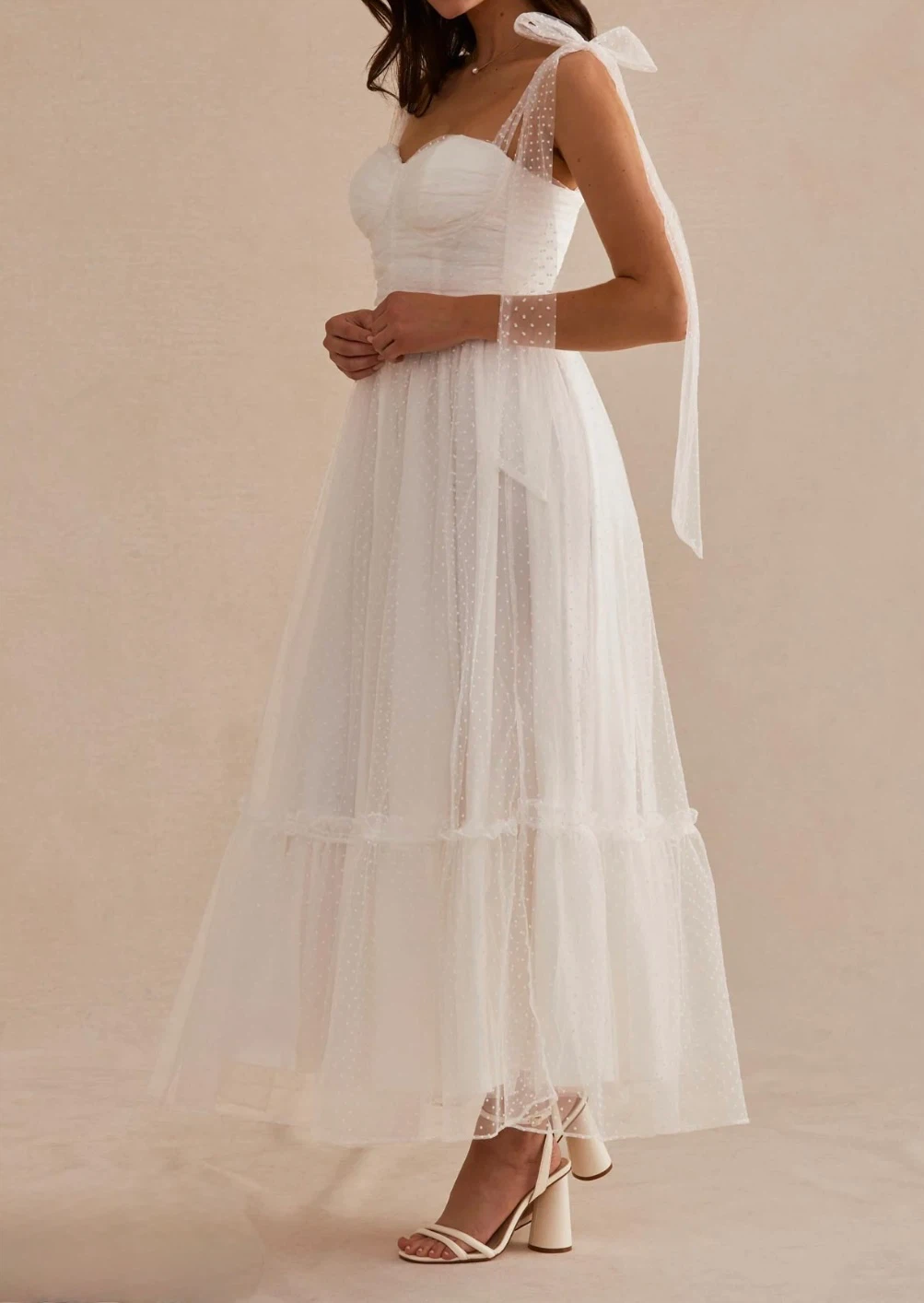 White Swiss Dot Tulle Maxi Dress - photo 2