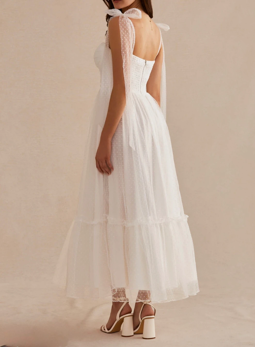 White Swiss Dot Tulle Maxi Dress - photo 3