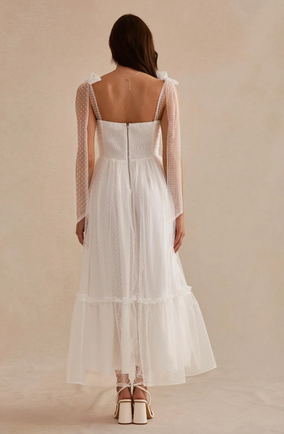 White Swiss Dot Tulle Maxi Dress - photo 4