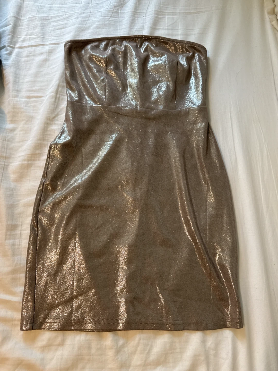 Metallic Gold Strapless Mini Dress