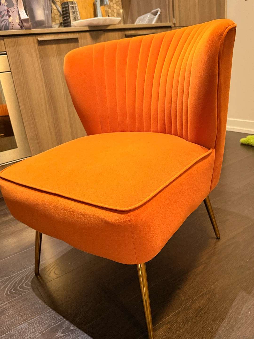 Homesense Orange velvet accent chair with gold legs