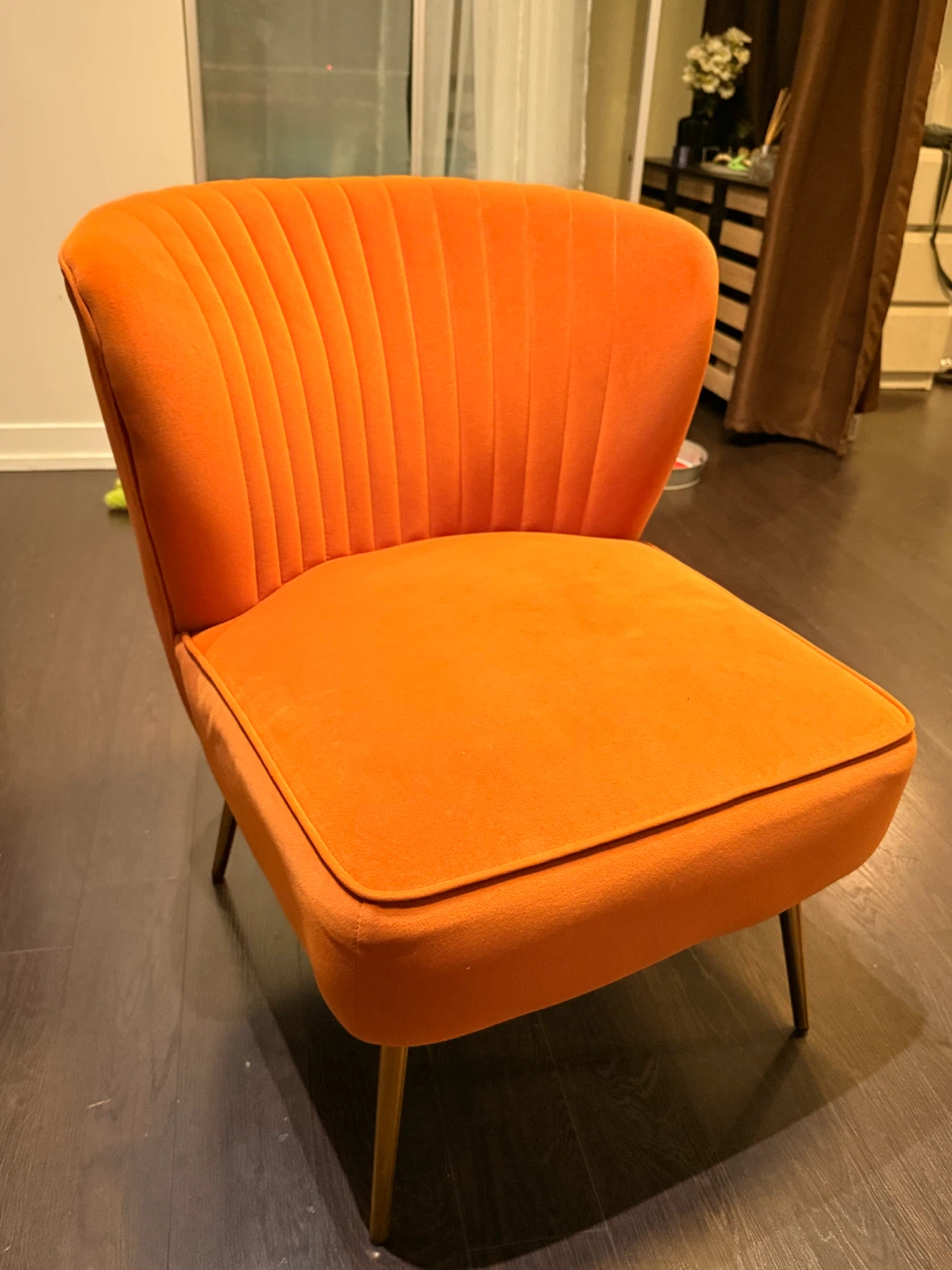 Homesense Orange velvet accent chair with gold legs - photo 3